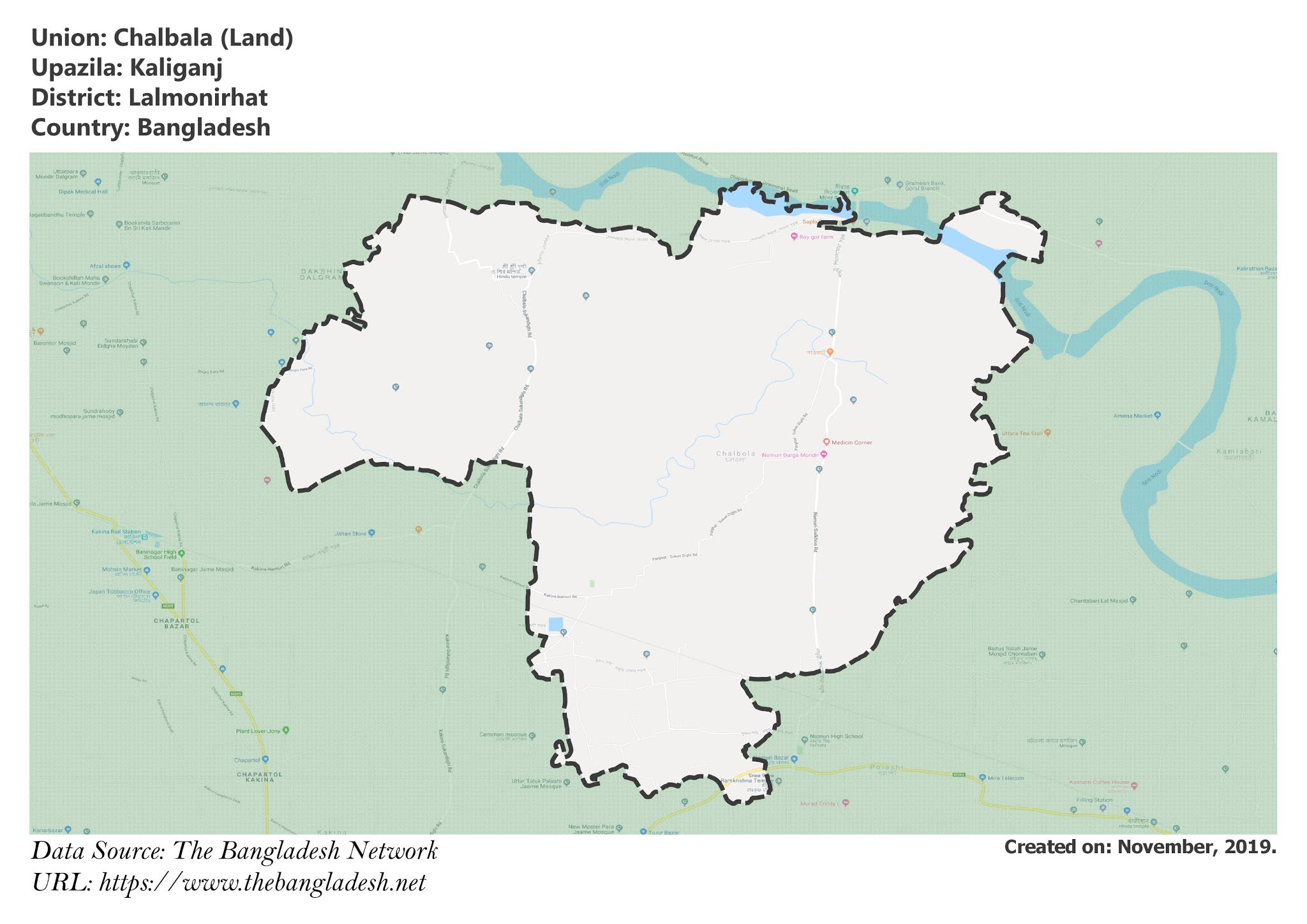 Map of Chalbala of Lalmonirhat, Bangladesh.