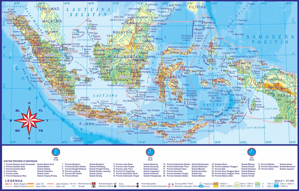 Peta Indonesia Peta Indonesia Lengkap Dengan Garis Lintang Dan Garis Bujur