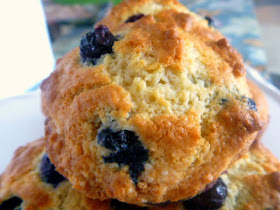 Light delicate muffins laced with the bright taste of lemon and bursting with plump juicy blueberries.  What could be more comforting for breakfast than that?  Slice of Southern