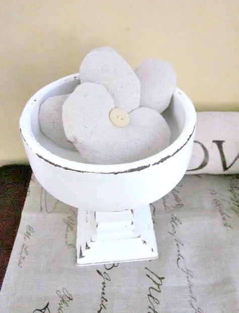 pedestal dish with lavender heart sachets