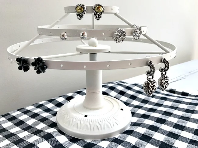 Earring jewelry display from lamp parts