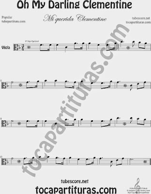 Mi Querida Clementin Partitura de Viola Sheet Music for Viola Music Score Oh My Darling Clementine Popular