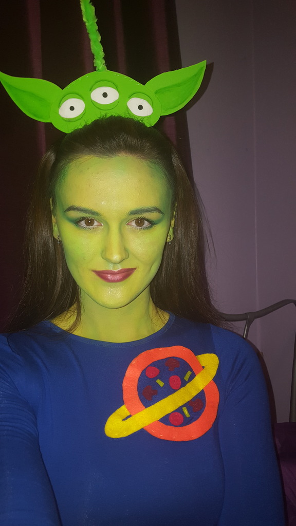 Hazel Stewart Art Toy Story Alien Costume and MakeUp