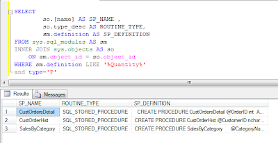 Sql Query for Search in Stored Procedures