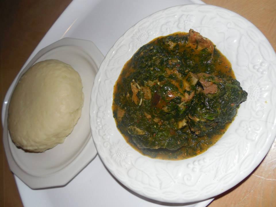 Pounded Yam And Vegetable Soup