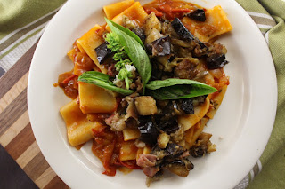Pasta With Fresh Tomatoes Eggplant and Pancetta