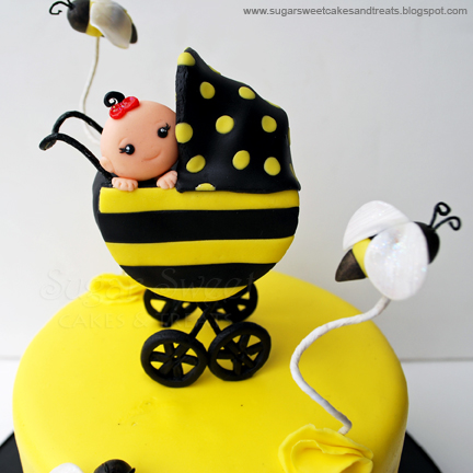 Gumpaste Bumble Bee Themed Baby Stroller (Closeup)