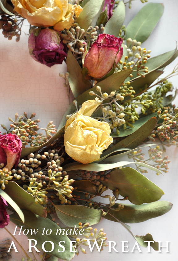 Three Dogs in a Garden Home How to make a Wreath with Dried Roses