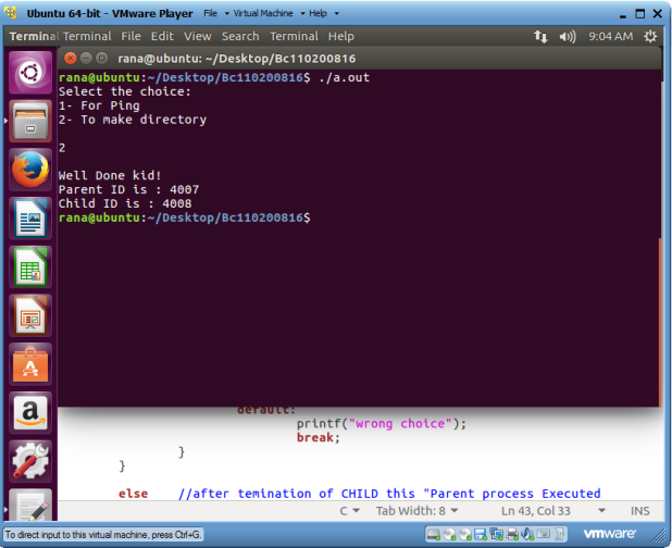 Example Use of system calls, “fork()”, “wait()” and “exec()” for Linux