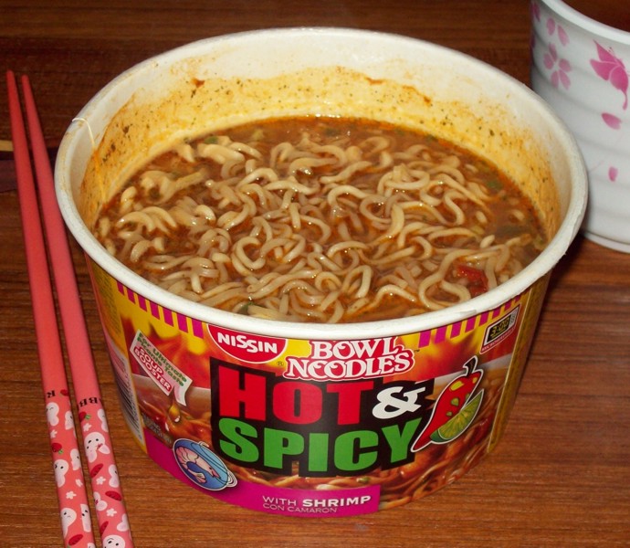 Ramen Butterfly: Nissin Bowl Noodles Hot & Spicy with Shrimp