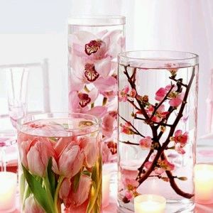 Decoracion con Flores Sumergidas Rosadas, Centros de Mesa