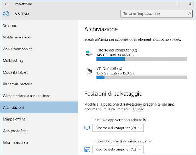 Windows 10 Update Posizioni di salvataggio
