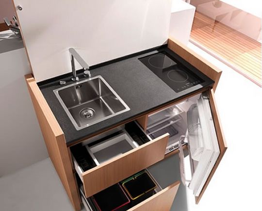 Compact Hyper Equipped Kitchen For Small Studio Apartments It Is A Compact Hyper Equipped Furniture Unit Which Makes Life Better In Urban Living To Know More About This Small Kitchen Visit The Design Home