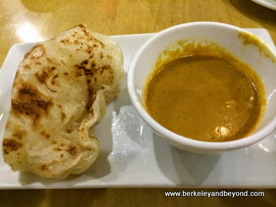Indian Bread with curry potato sauce at Happy Buddha in Flushing, Queens, New York