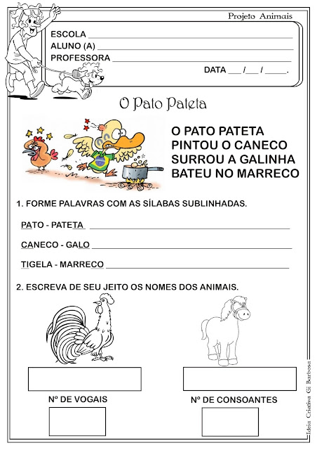 Atividade O Pato Pateta/ Leitura e Escrita