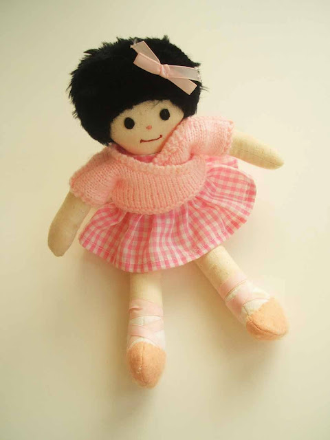 handmade calico ballet doll with gingham dress