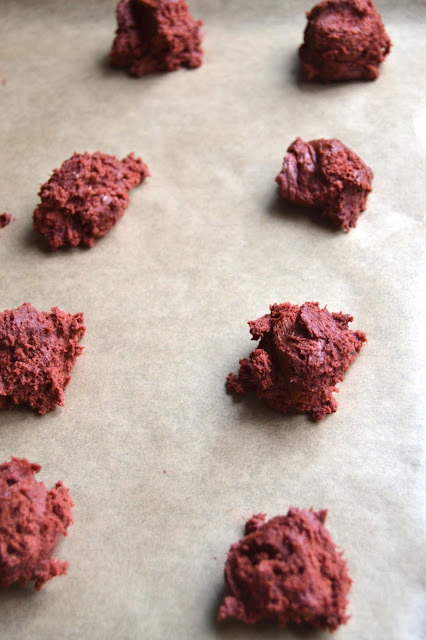 red velvet cookies made for a Red Nose Day bake sale