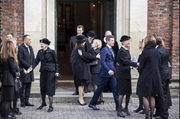  Queen Margrethe II of Denmark and Crown Prince Frederik of Denmark and Crown Princess Mary of Denmark attended the funeral of family friend Peter Heering