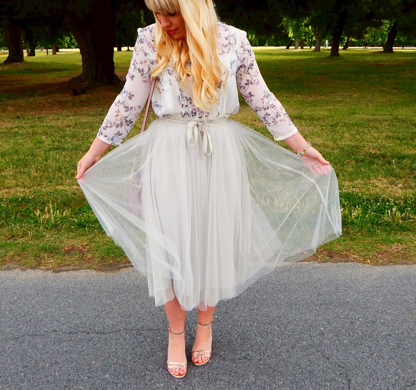 Floral Top with Grey Tulle Skirt