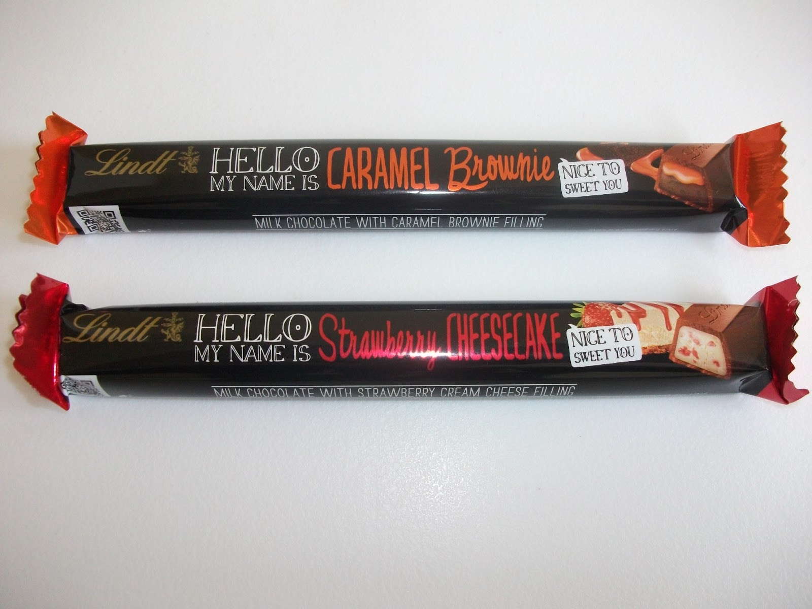 Lindt Hello My Name Is Range...Caramel Brownie & Strawberry Cheesecake