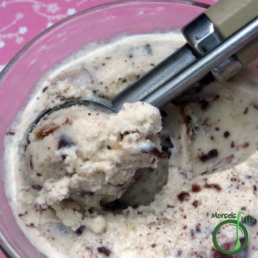 Morsels of Life - DIY Cherry Garcia - A rich, creamy ice cream churned together with cherries and dark chocolate shavings. Almost like Ben and Jerry's Cherry Garcia!