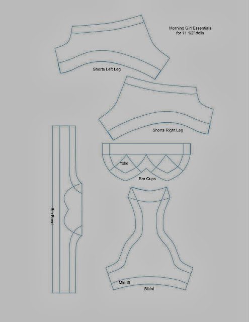 Moldes de roupa íntima: calcinha e sutiã, para bonecas.