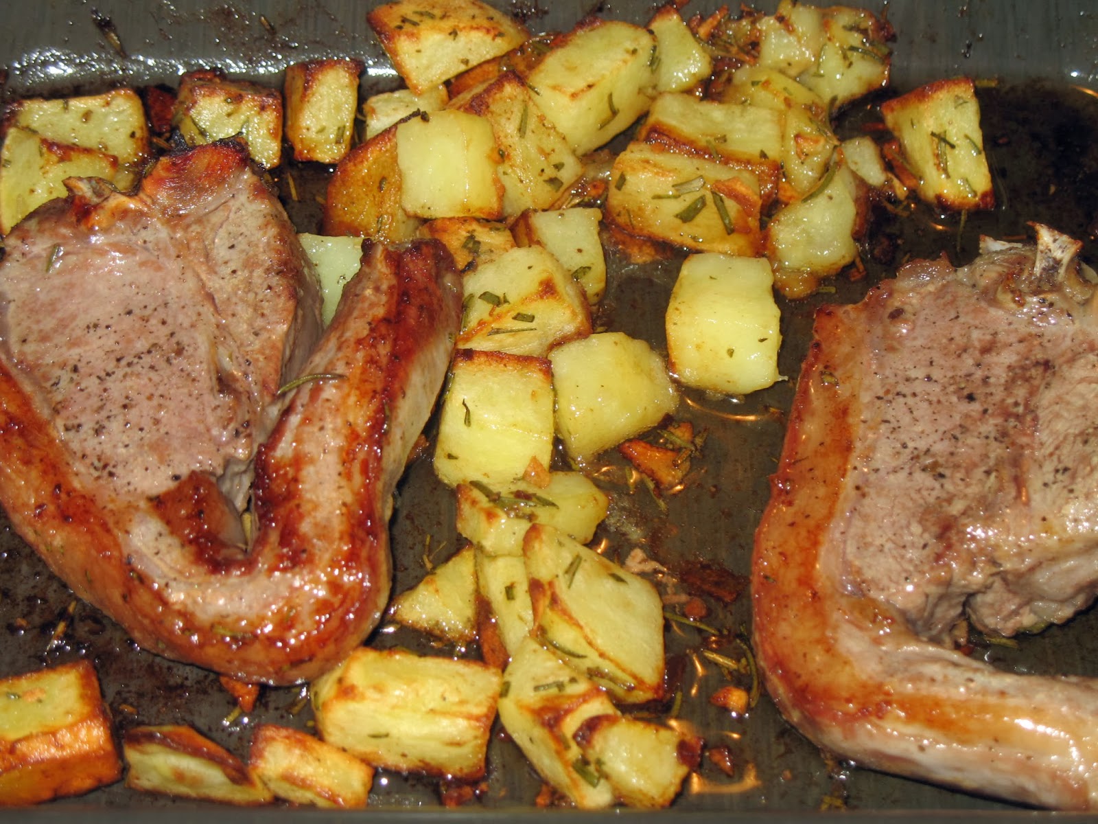 The Happy Housewife Roast Lamb Chops with Diced Potatoes, Garlic and