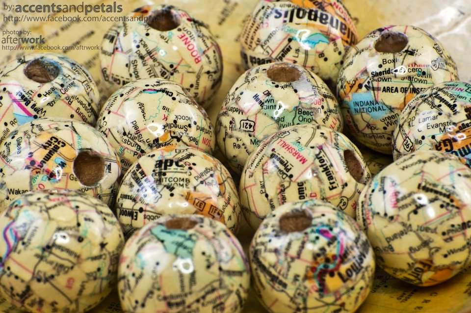 DIY How To Decoupage Wood Beads With Vintage Maps Reduce. Reuse