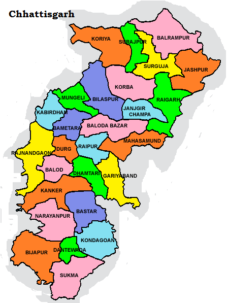 Chhattisgarh map, chhattisgarh district maps