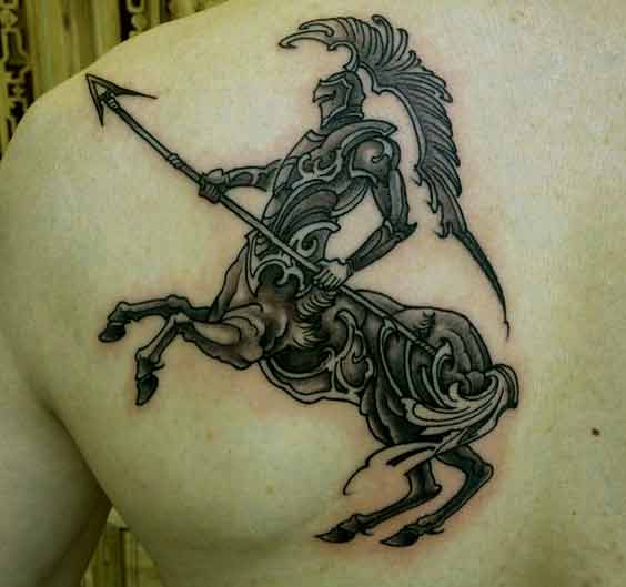 Sagittarius zodiac symbol as warrior form tattoo design