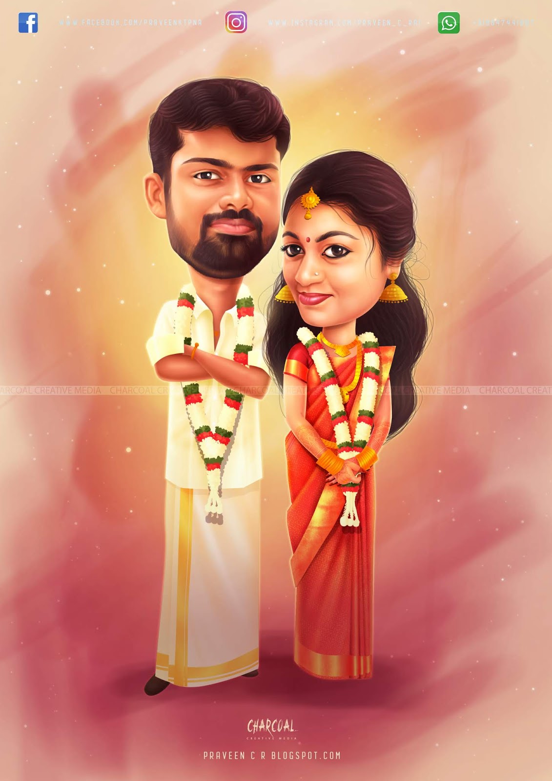 PRAVEEN C RAJ HAPPINESS: Wedding caricature work ,invitation card with