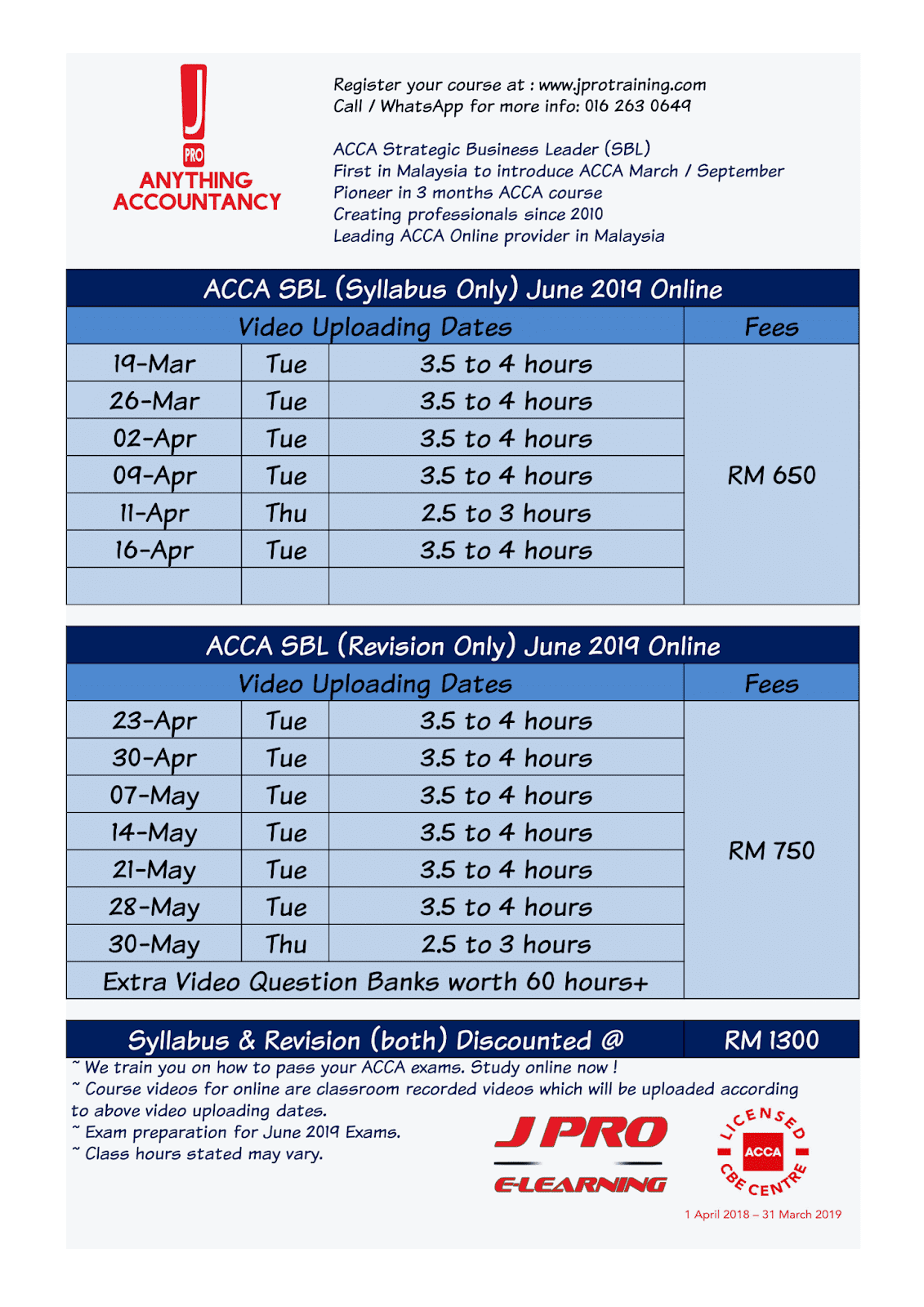 J Pro Business Training Acca June 2019 Exam Preparation Timetable