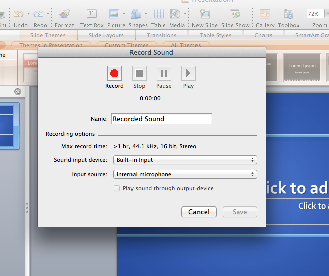 Student Multimedia Design Center Recording in PowerPoint