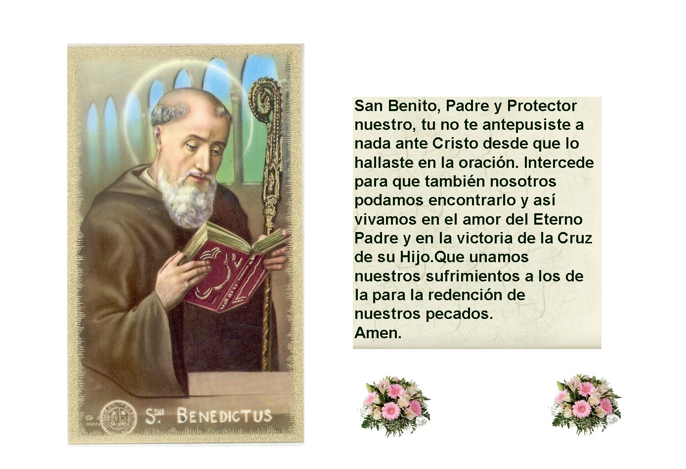 Rincón de la Oración Estampas Oraciones de San Benito de Nursia