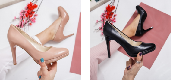 Pantofi negri, bej cu toc inalt si platforma ieftini din piele eco Pantofi negri, bej cu toc inalt si platforma ieftini din piele eco