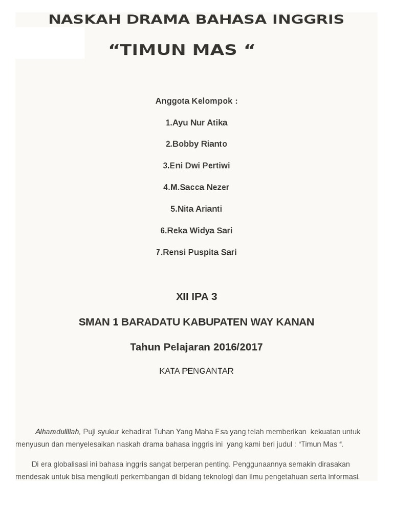 NASKAH DRAMA TIMUN MAS 8 ORANG