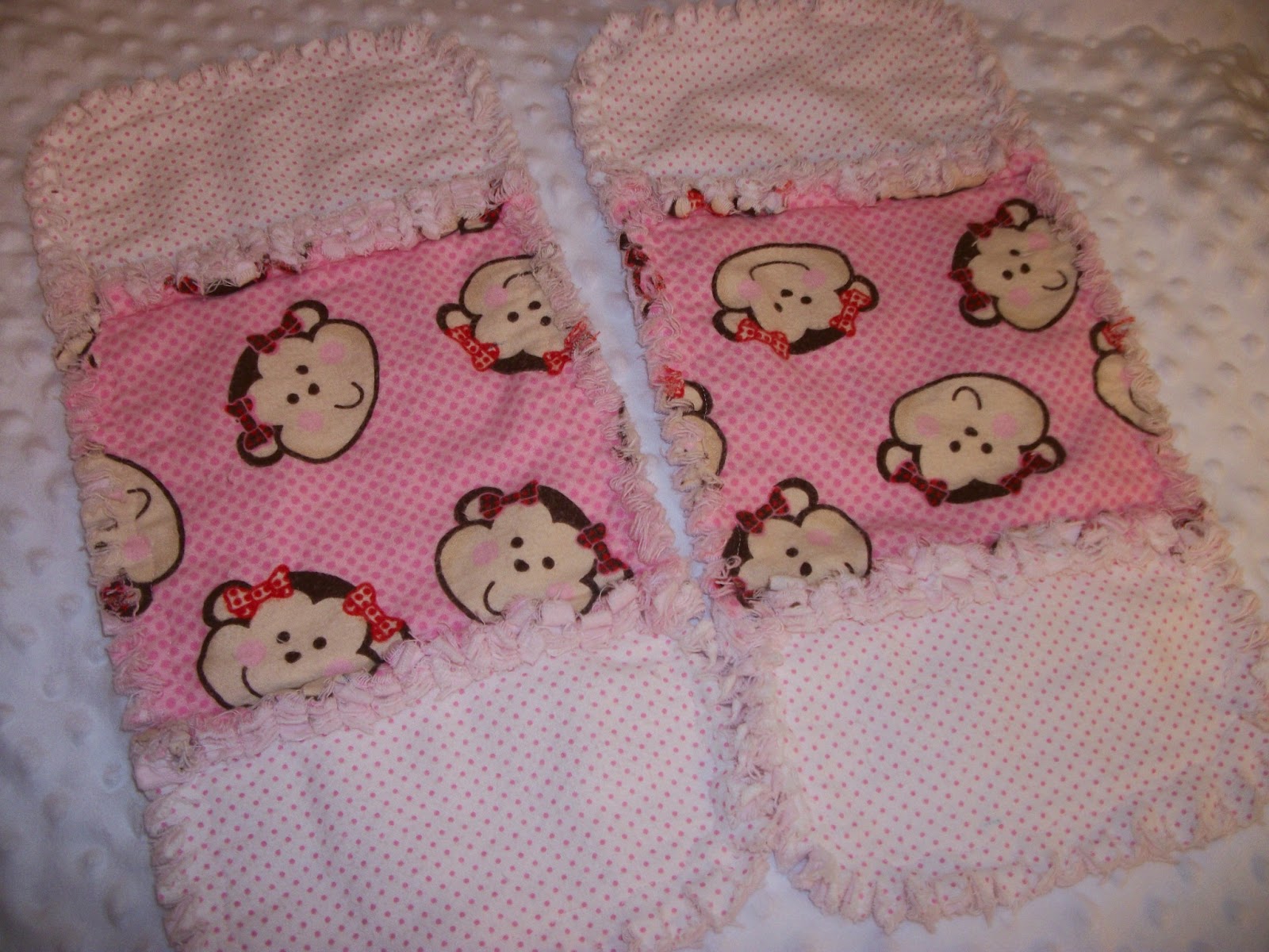 Deerecountry Quilts baby girl monkey burp cloths & pacifier holders