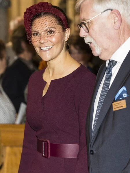 Crown Princess Victoria wore Camilla Thulin montana dress. The Crown Princess wore a burgundy dress by Camilla Thulin 