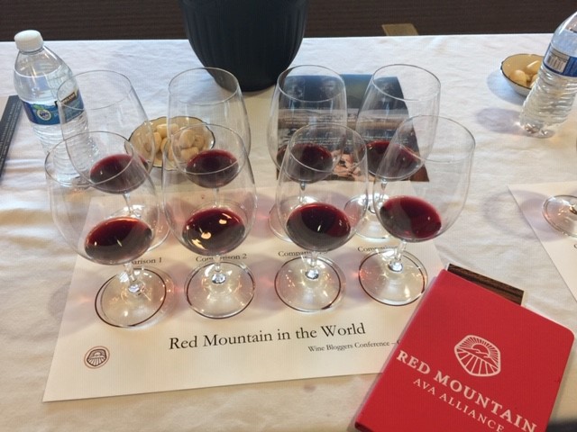 eight Red Mountain wines in glasses