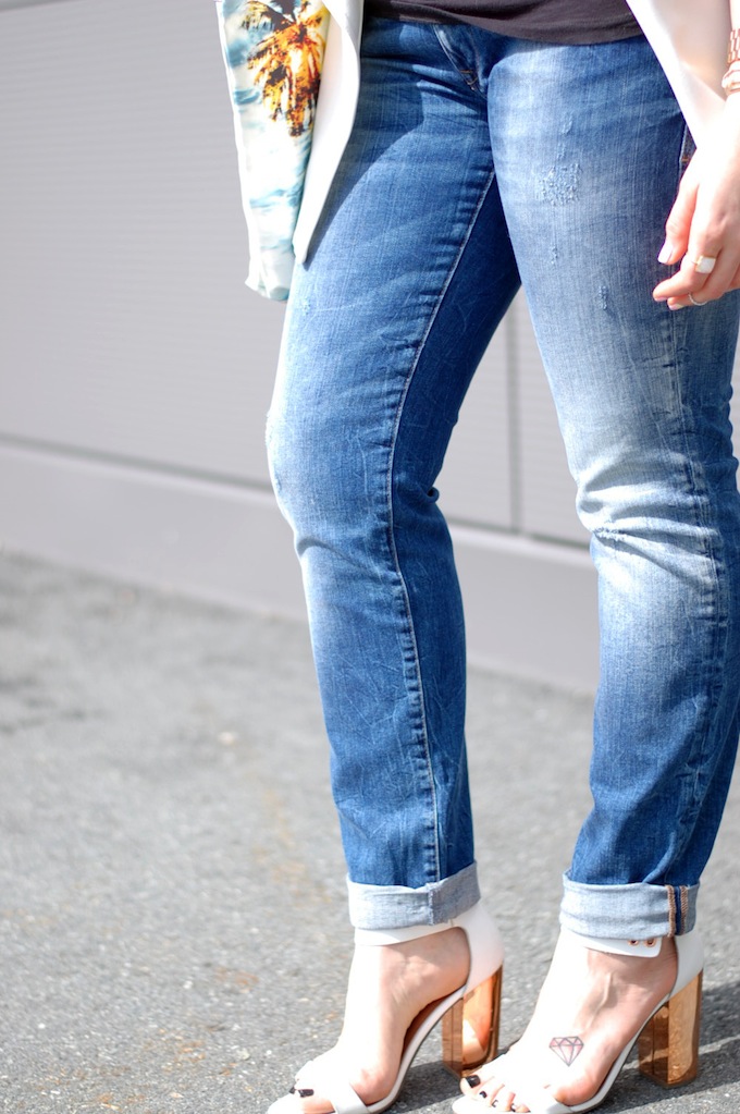 Mavi Emma boyfriend jeans, Mango vest and a 424 Fifth paradise clutch Vancouver blogger Covet and Acquire