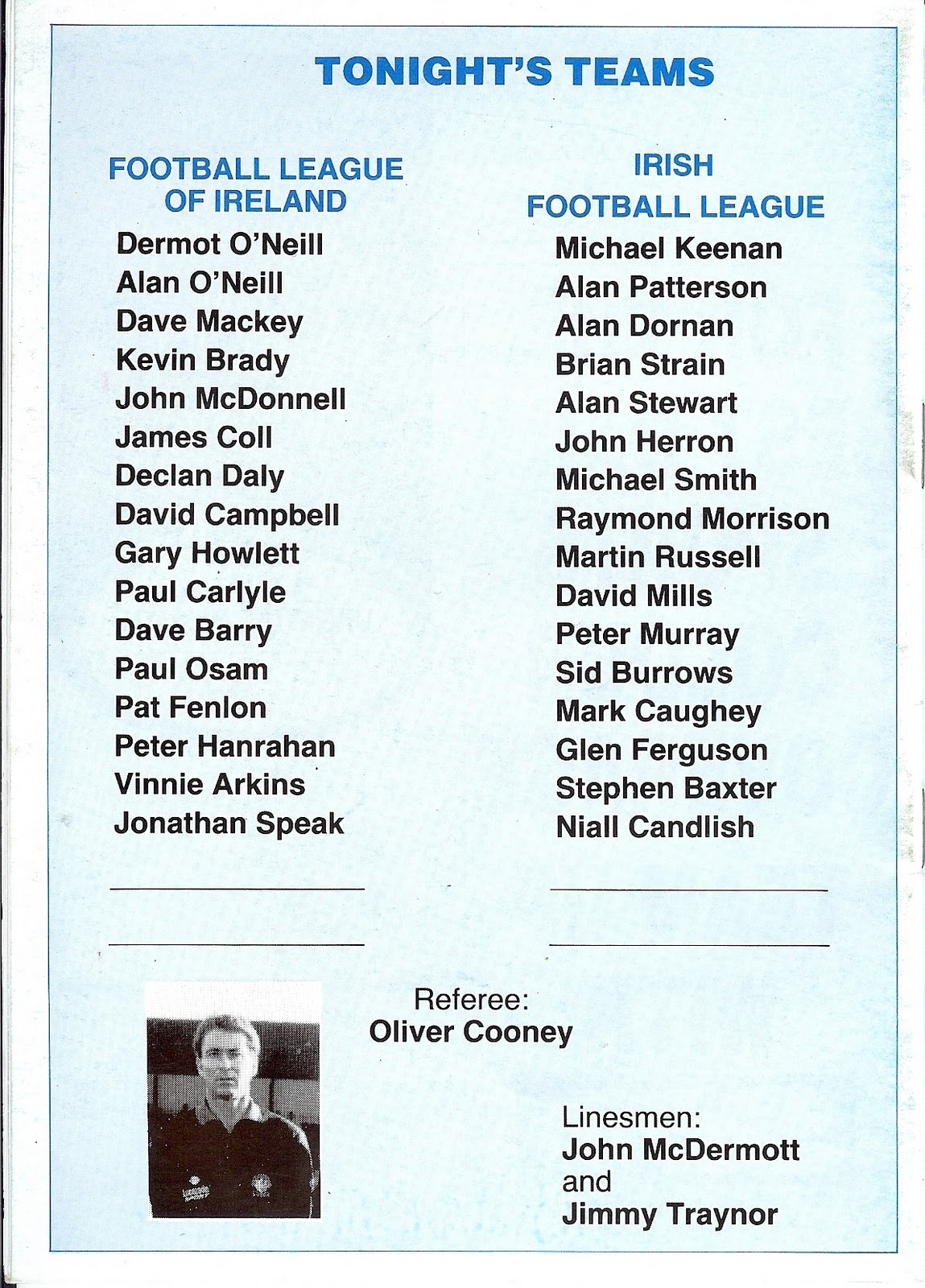 Irish League Footballing Greats Irish League Representative Match