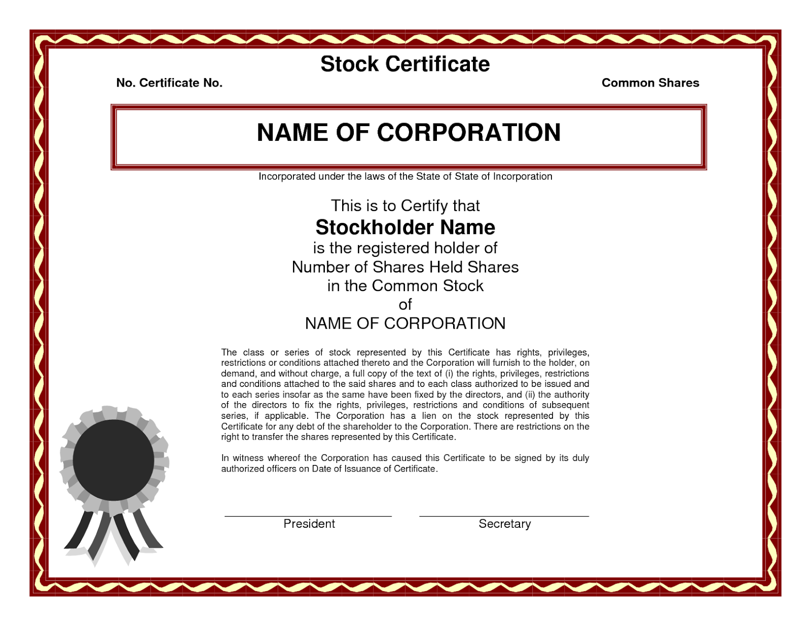 printable stock certificate template