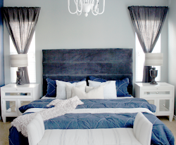bedroom master gray navy decor bedding elegant grey bedrooms tranquil remodel walls dark curtains idea gives neutral guest barnett cole