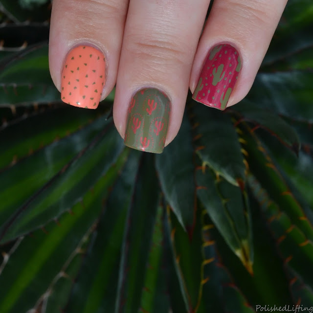 cactus themed nail stamping