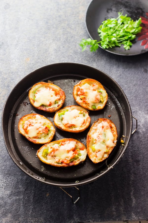 Baked Stuffed Potato Skins Capsicum Tomato Mozzarella Cheese Olive oil gluten free