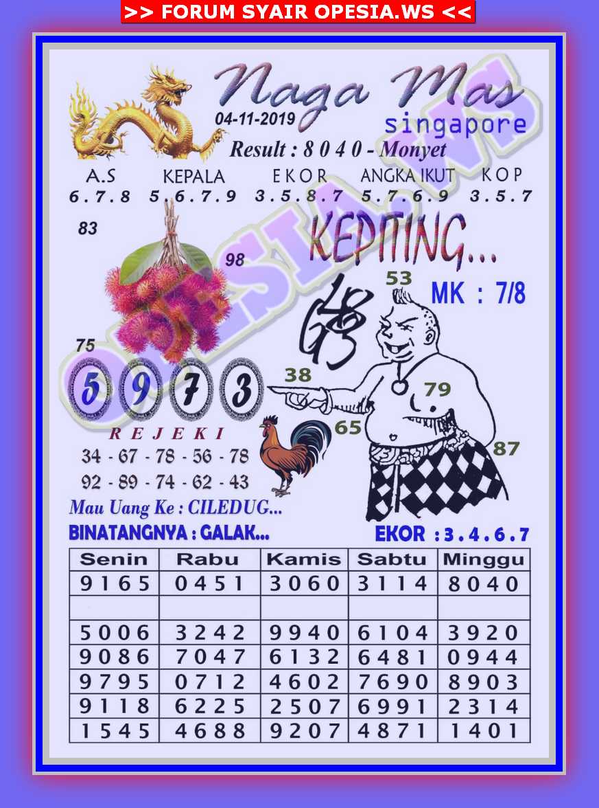 Mbah Sukro Sgp Senin 4 November 2019