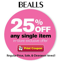 Frugal Mom and Wife: BEALLS 25% off Any Single Item! (Online & In Store)