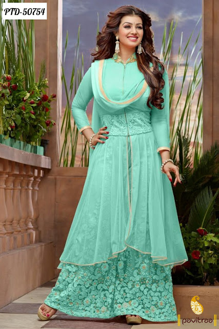 medium sea green georgette bollywood actress Ayesha Takia palazzon salwar suit 2016 online
