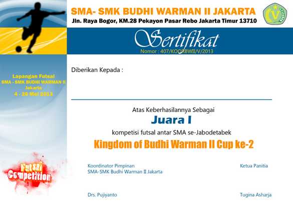 Desain Sertifikat Futsal Yogiadi Web Id