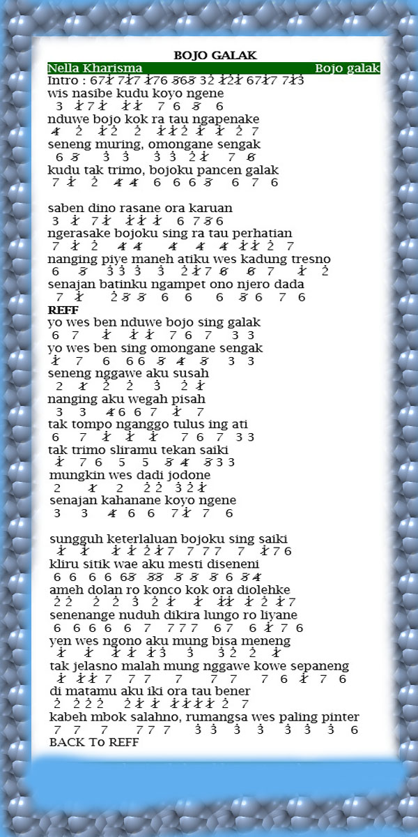 Not Pianika Bojo Galak Not Pianika Lagu